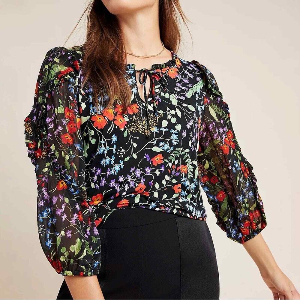 Maeve by Anthropologie Jacquin‎ Peasant Floral Blouse